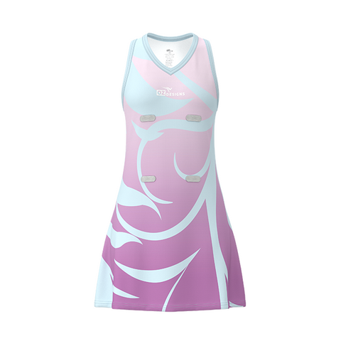OZDesigns - Customized sublimation /One piece/ Breathable Anti-Bacterial Cricket Skirt /Netball Dress with P/D Wicking & Anti-Yellowing, Recycled Materials