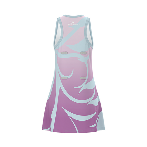 OZDesigns - Customized sublimation /One piece/ Breathable Anti-Bacterial Cricket Skirt /Netball Dress with P/D Wicking & Anti-Yellowing, Recycled Materials